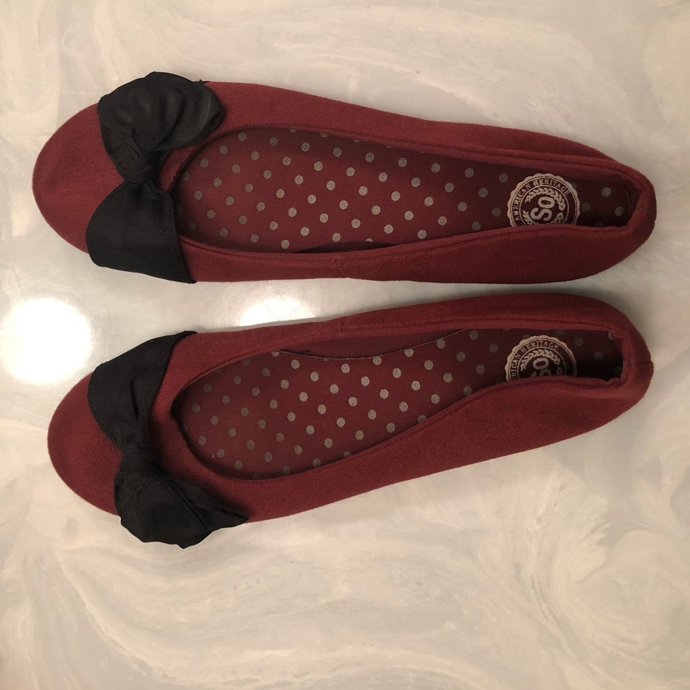 SO Women's Red Flats with Black Bow